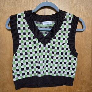Glassons Checkered Knit Vest - Brown and Green